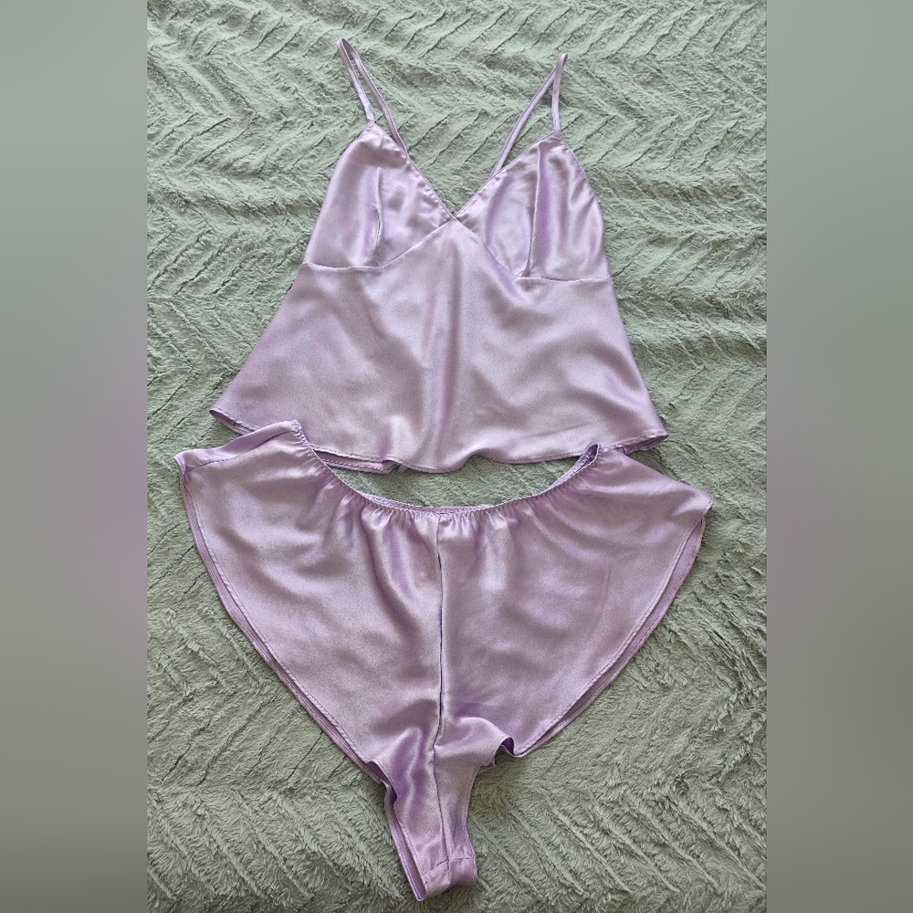 Satin open-back cami & short set
